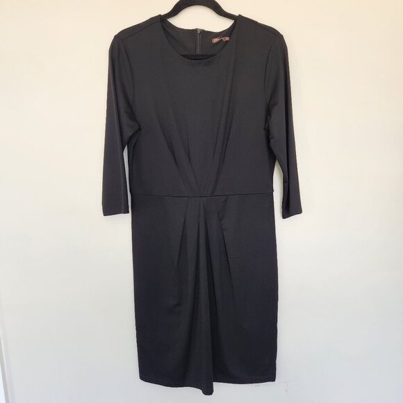 J. McLaughlin Black Rouched Gathered Sheath Dress 3/4 Sleeves Mini Length Size L - Picture 1 of 7